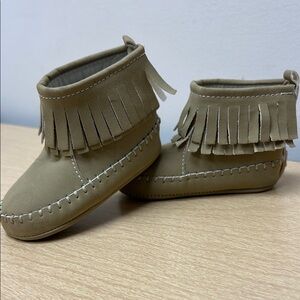 Tan Fringe Kids Moccasins